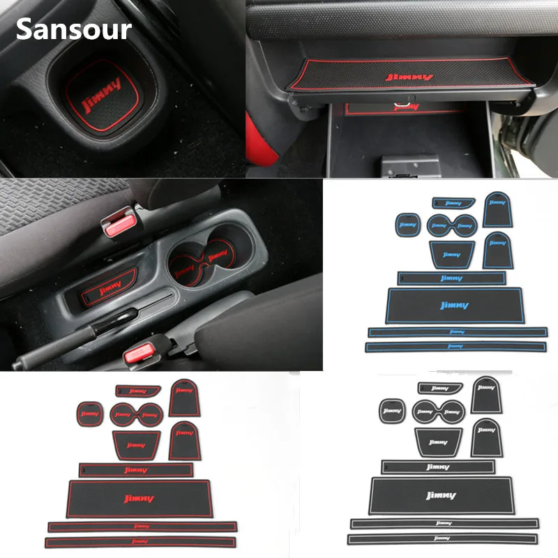 

Sansour Rubber Red White Car Interior Gate Slot Pad Mat Cup Mat Decoration for Suzuki Jimny 2015 Up Car Accessories Styling