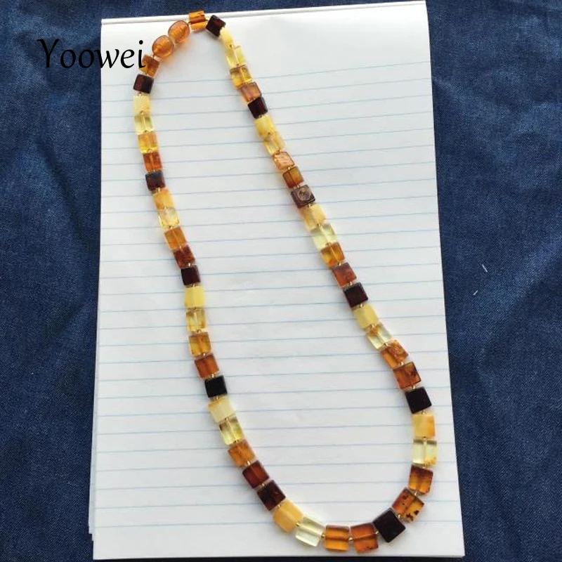 Yoowei Wholesale Baltic Amber Necklace 100% Genuine Square Amber Beads Jewelry Factory Boutique Female Original Amber Necklaces