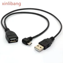 Cabo angular micro usb macho para usb fêmea, cabo otg, com usb, potenciador de energia, adaptador e divisor y