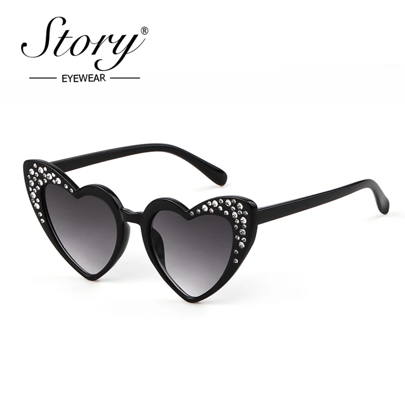 

STORY Boys and Girls Cat Eye Sunglasses Brand Designer Gradient Rhinestone love heart Sun glasses Kids Children's Shades Goggles