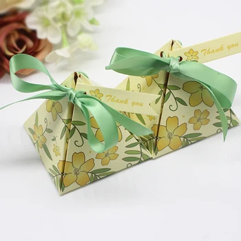 

Creative Green Plant Triangular Pyramid Candy Box Wedding Gift for Guests Souvenirs Paper Gift Box Packaging 50pcs