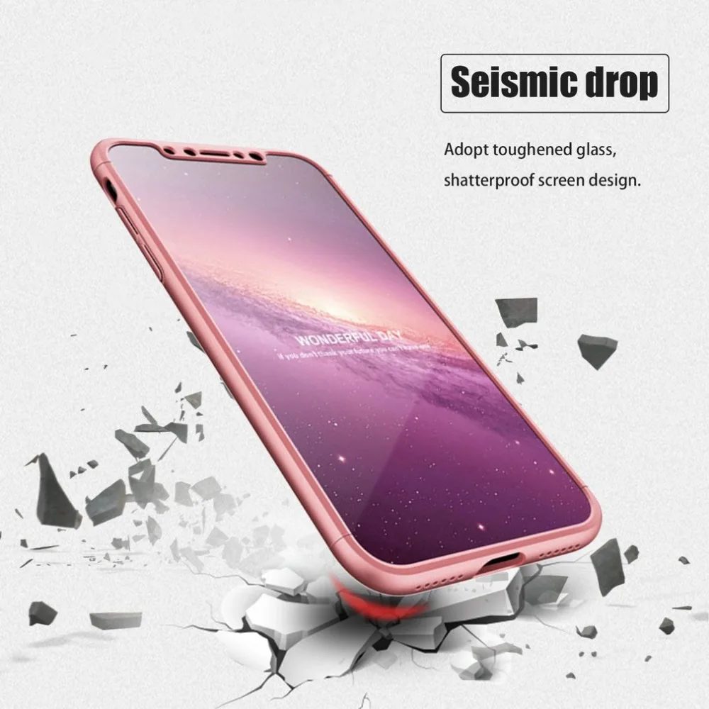 5 Pcs Rose gold Shockproof PC Phone Protective Case with Glass Film Full Cover For iPhone X |