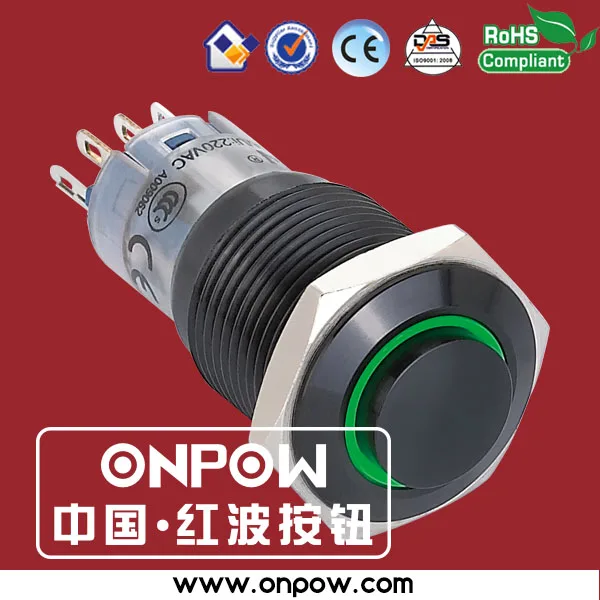 

ONPOW 16mm 2NO2NC high head black latching ring illuminated push button switch anti-vandal RoHS LAS2GQH-22ZE/G/12V/A