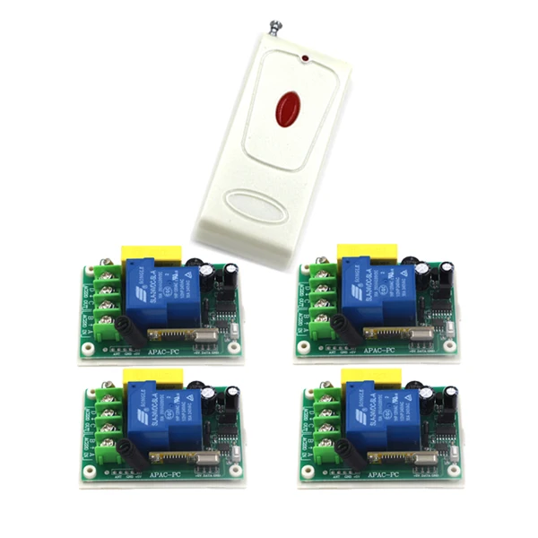 

1 Channel Relay RF remote control switch 1 transmitter 4 receiver, 220v 30A remote light switch SKU: 5549