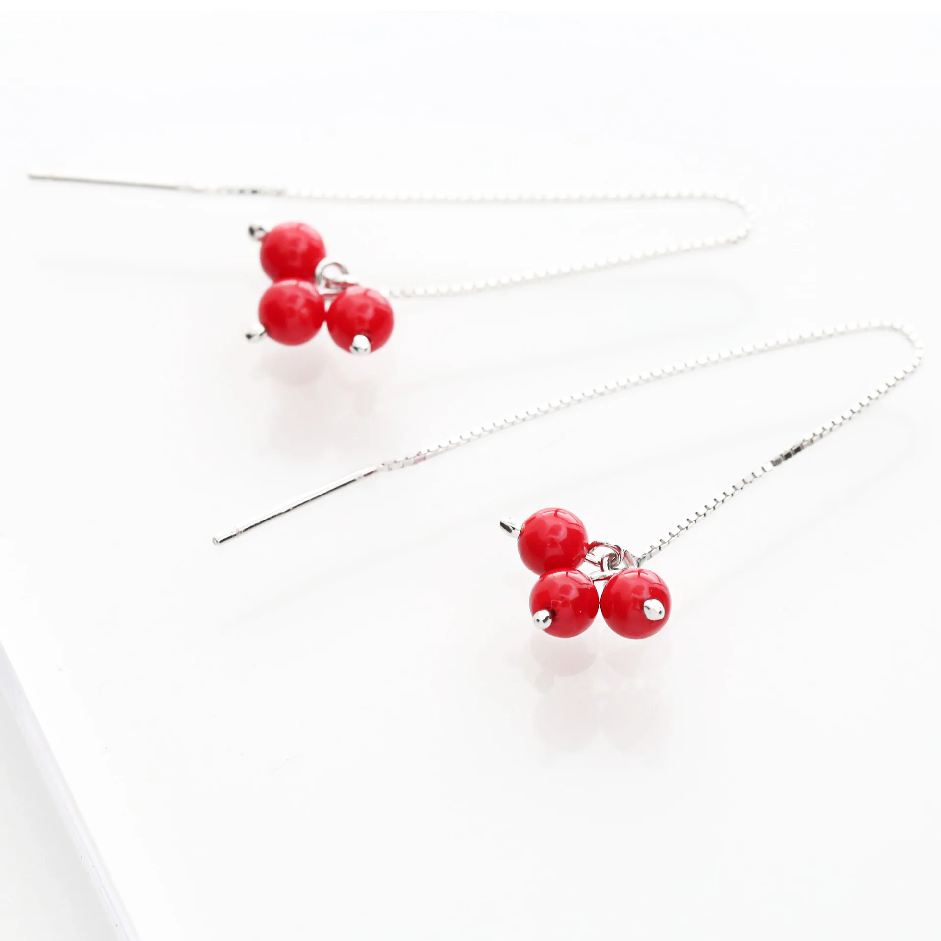 red cherry earrings 100% 925 Sterling silver Jewelry fashion Hypoallergenic dangle earrings for women gift
