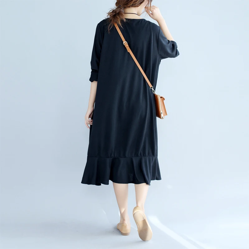 Женское платье с длинным рукавом черное русалочкой большого размера 4XL 5XL 6XL|vestidos