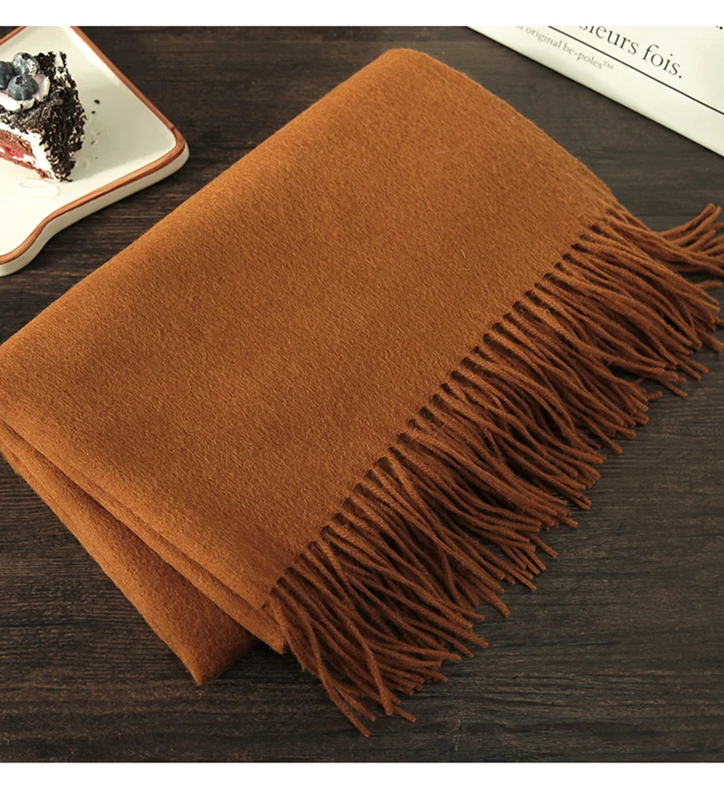 Luxury Winter Scarf Wool Cashmere Scarf Poncho Stoles Women Thicken Warm Scarves Wrap Pashmina Tassels Solid Color Scarf