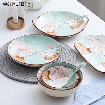 

2Pcs Direct sales network red hand-painted creative ceramic tableware home kitchen storage fruit salad cartoon animal decoration