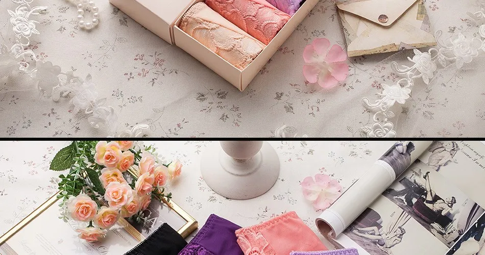 Plus Size L-XXXL Women Seamless Lace Panties Brand Women's Cotton Breathable Panty Transparent Sexy Briefs 03