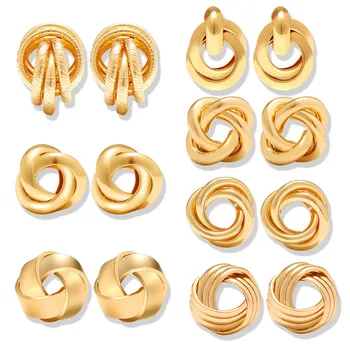 

17KM 2019 Gold Color Knot Stud Earrings For Women New Fashion Brincos Statement Irregular Metal Round Earring Geometric Jewelry