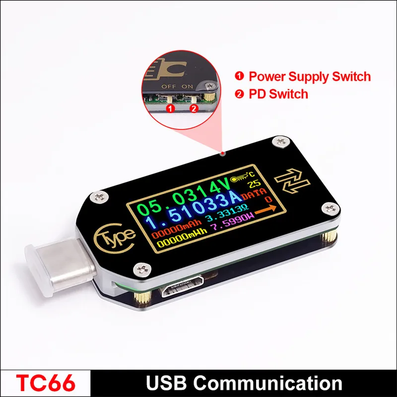 TC66/TC66C type-C PD триггер USB-C Вольтметр Амперметр Напряжение 2 способ измеритель тока мультиметр PD зарядное устройство батарея USB тестер 20% ВЫКЛ - Цвет: TC66