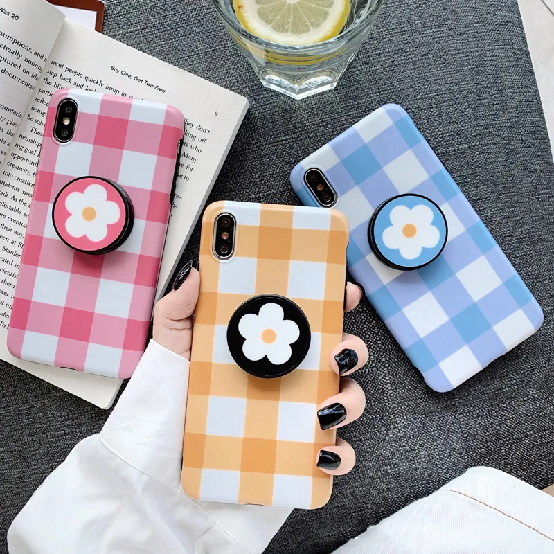 

Flower Grid Patterned Phone Case For iphone 6 6s 7 8 plus Case For iphone XR X XS Max Cover Fashion Cute Kickstand Soft Cases