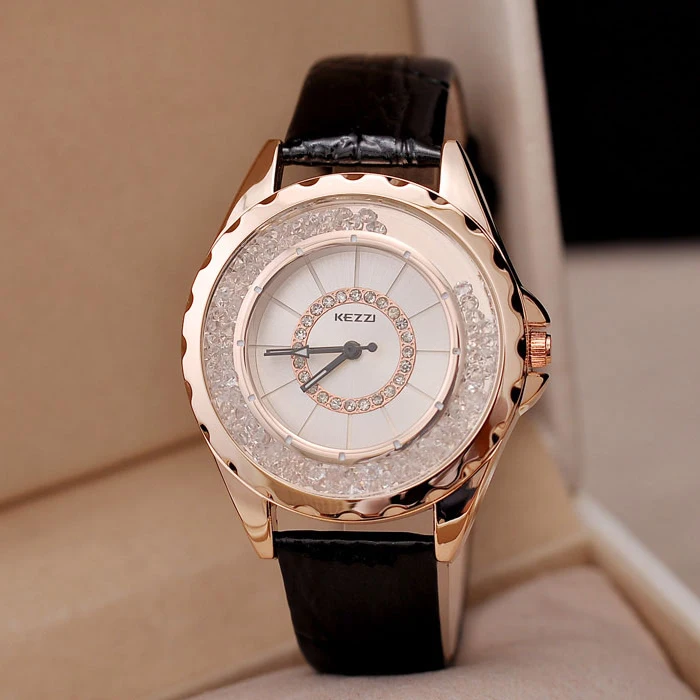 Goedkoop 2016 Hot Koop KEZZI Merk Luxe Dames Horloge Mode Fijne Strass Kristal Wijzerplaat Hoge Kwaliteit PU Riem Waterdichte Quartz Horloge