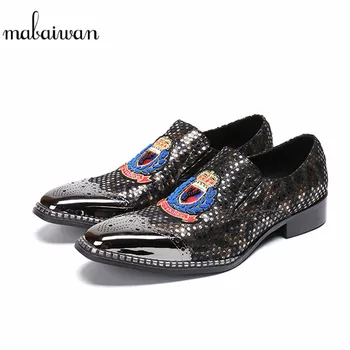 

Mabaiwan 2018 New Fashion Handmade Men Shoes Slipper Leather Loafers Dress Wedding Shoes Men Party Slip On Flats Plus Size 38-46