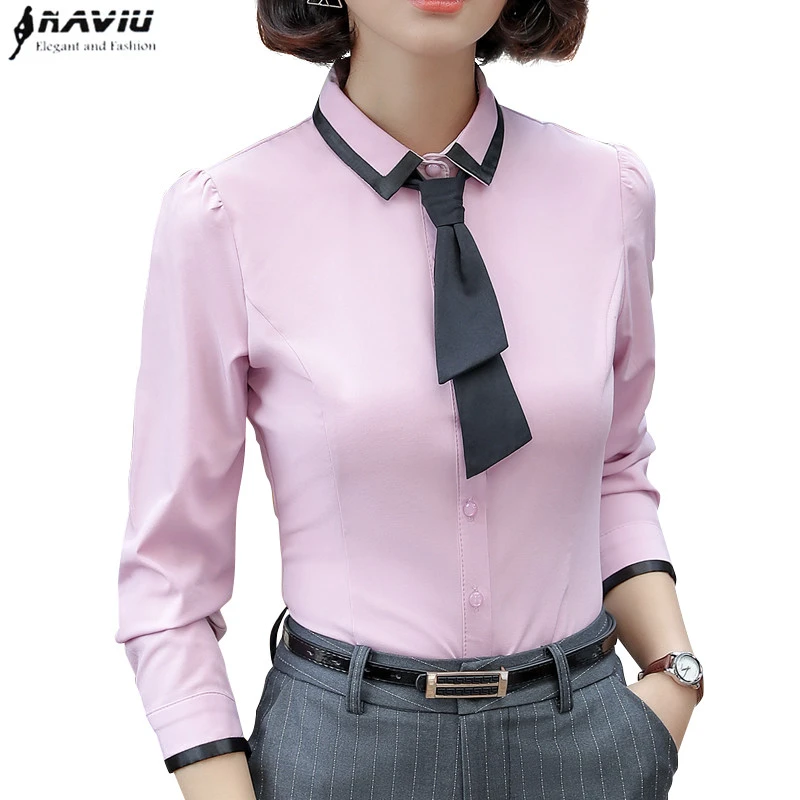 de manga larga ajustada para mujer, camisa Formal elegante de con lazo, de trabajo para oficina, Tops de otoño, nueva y camisas| - AliExpress
