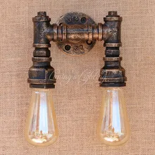 Ретро светильник с 2 головками, железная водопроводная труба, винтажный настенный светильник в стиле стимпанк, труба, настенный светильник, 2 лампы для прихожей, спальни, гостиной, бара, кафе