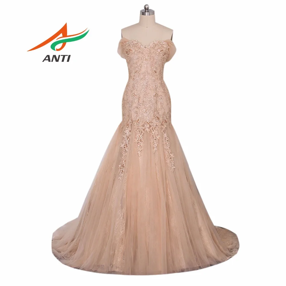 

ANTI 2019 Evening Dresses Tulle Appliques Elegant Vestido De Festa Longo Robe De Soiree Dubai Kaftan Prom Dresses Fast Shipping