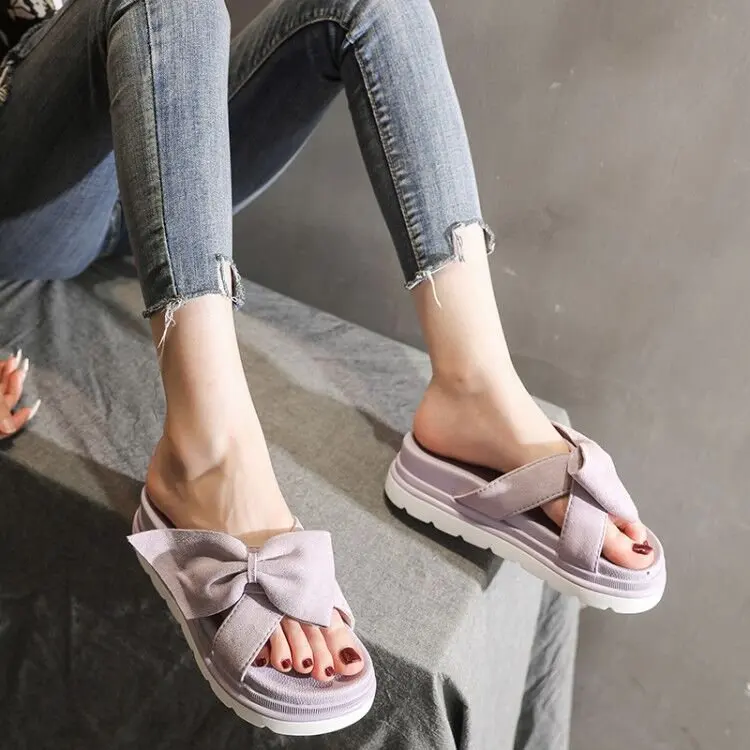 

2019 Summer Women's shoes Flats casual beach slippers Platform slippers Solid color butterfly-knot slippers Open toe EUR35-39