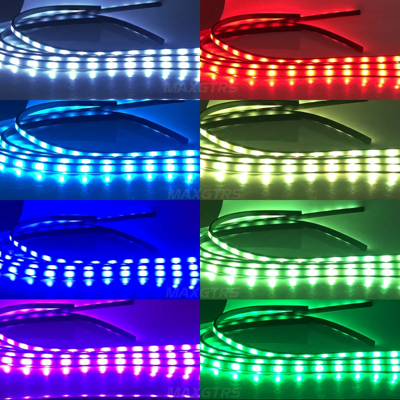 4x Авто RGB Светодиодная лента Под Автомобиль Гибкая светящаяся днище система неоновые атмосферные огни комплект Музыка звук и управление 60/90/120 см