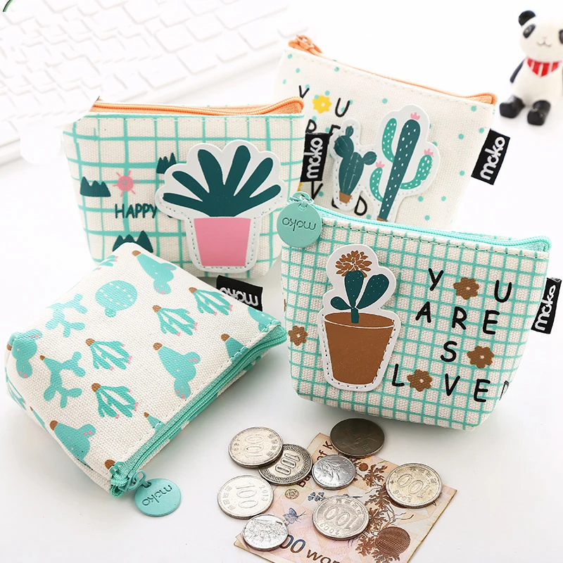 

Fashion Plant Cactus Coin Bag Canvas Children Kids Wallets Zipper Purses Holder Simple Mini Boy Change Girl Storage Money Pouch