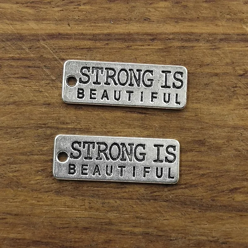 10 шт. Подвески strong is beautiful 10*27 мм тибетские посеребренные антикварные ювелирные