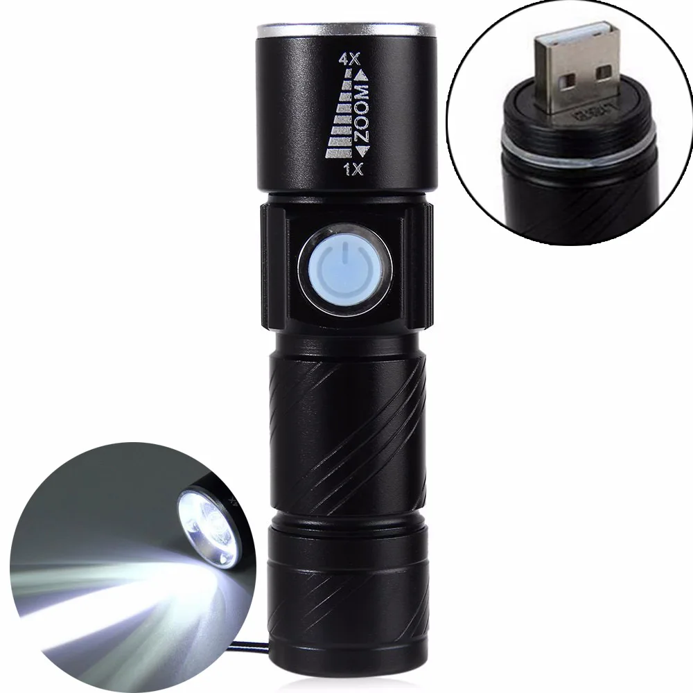 

3 Mode Tactical Flash Light Torch Mini Zoom Rechargeable Powerful USB LED Flashlight AC Lanterna For Outdoor Travel