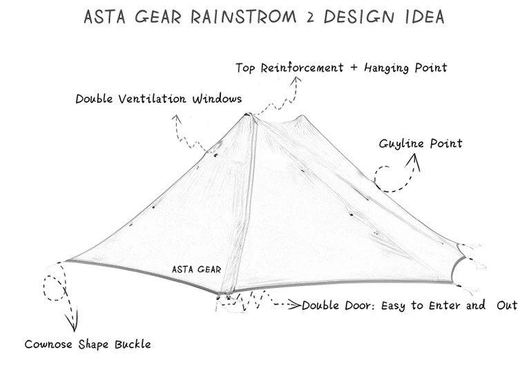 Asta gear Rainstorm 2 Сверхлегкая Пирамида палатка треккинг P ole палатка для двух человек Кемпинг ul палатка