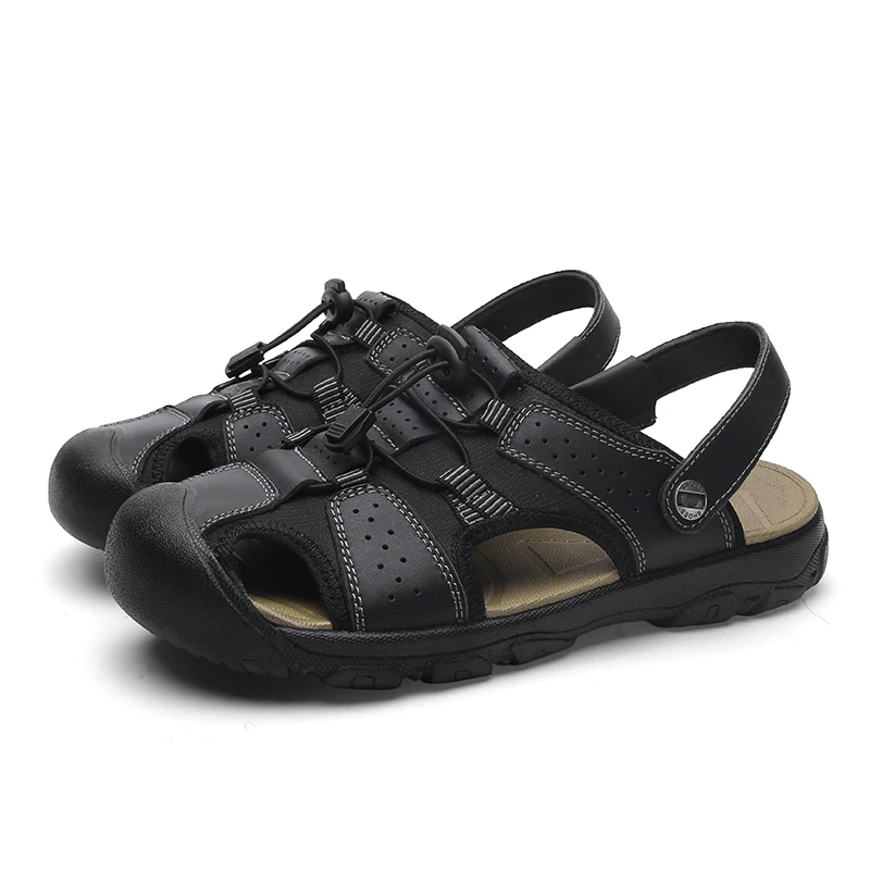 

Summer Beach Shoes Men Outdoor Sandals Casual Genuine Leather Sandal Non-Slip Adjustable Summer Sandals Beach Size 46 47 48