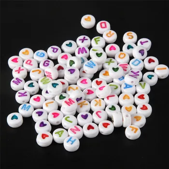 

200pcs Carve Colorful Letters Hearts Pattern Loose Beads Children Kid Acrylic Beaded Bracelet DIY Making