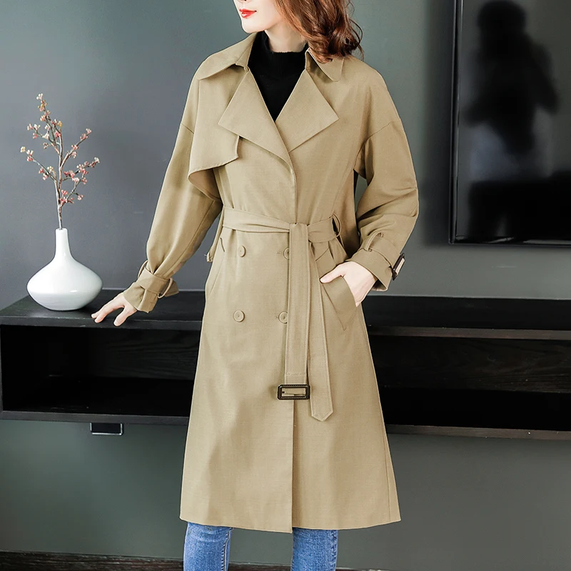 

Trench Coat For Women 2019 New Autumn Fashion Casual Women's Khaki Trench Coat long Outerwear Loose Clothes For Lady With Belt