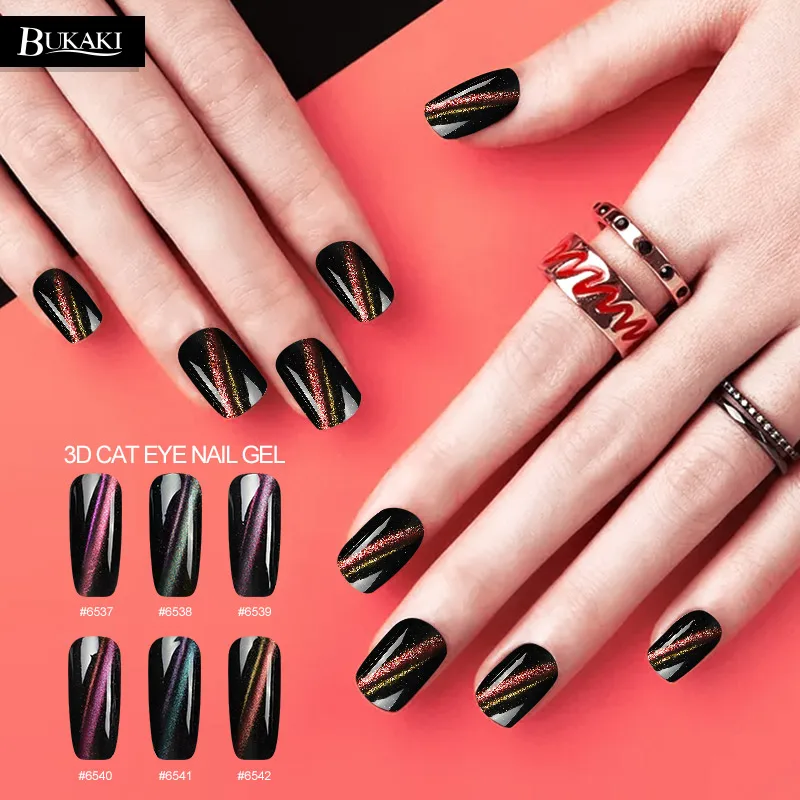 

BUKAKI 6colors 3D Cat's Eye Gel Nail Polish Magical Magnetic Cat Eye Effect Nail DIY LED UV Gel Lacquer Long-lasting Nail Art
