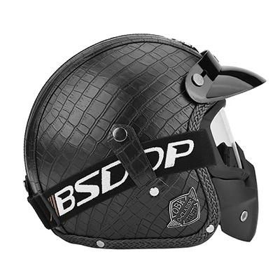 Мотоциклетные шлемы 3/4 из искусственной кожи мотоциклетный шлем для мотоцикла чоппера с открытым лицом винтажный мотоциклетный шлем с Закрытая маска carаксессуары - Цвет: Crocodile Black-G