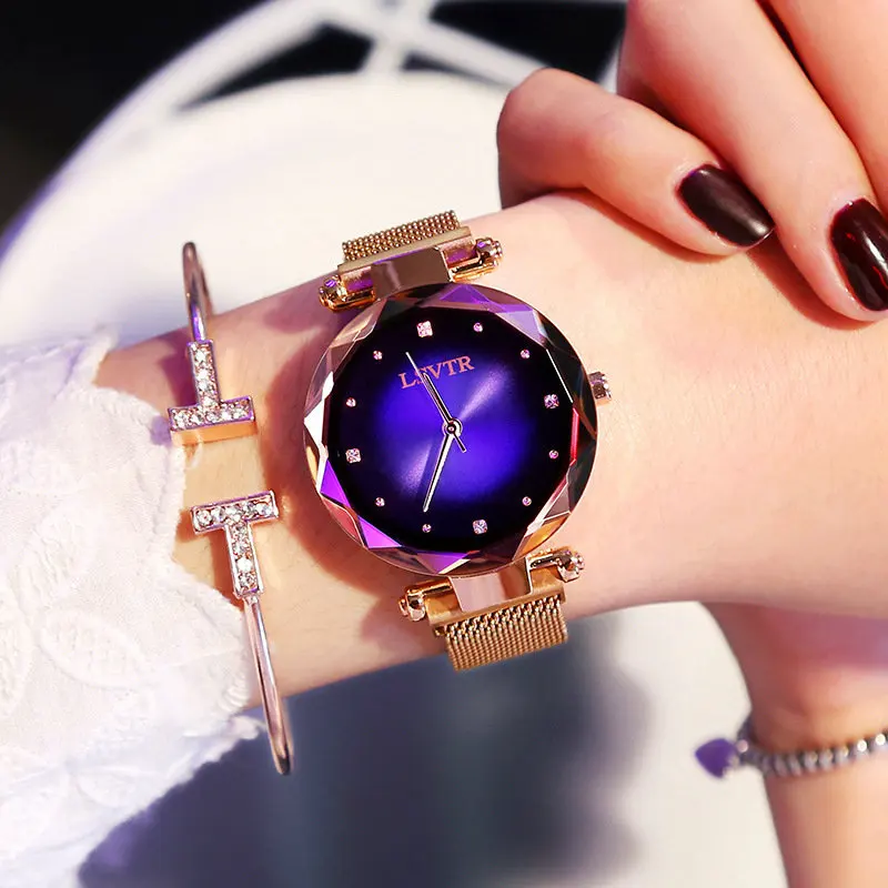Модные женские часы в минималистическом стиле, женские наручные часы со стразами, дизайнерские часы с магнитной пряжкой, рождественский подарок - Цвет: Синий