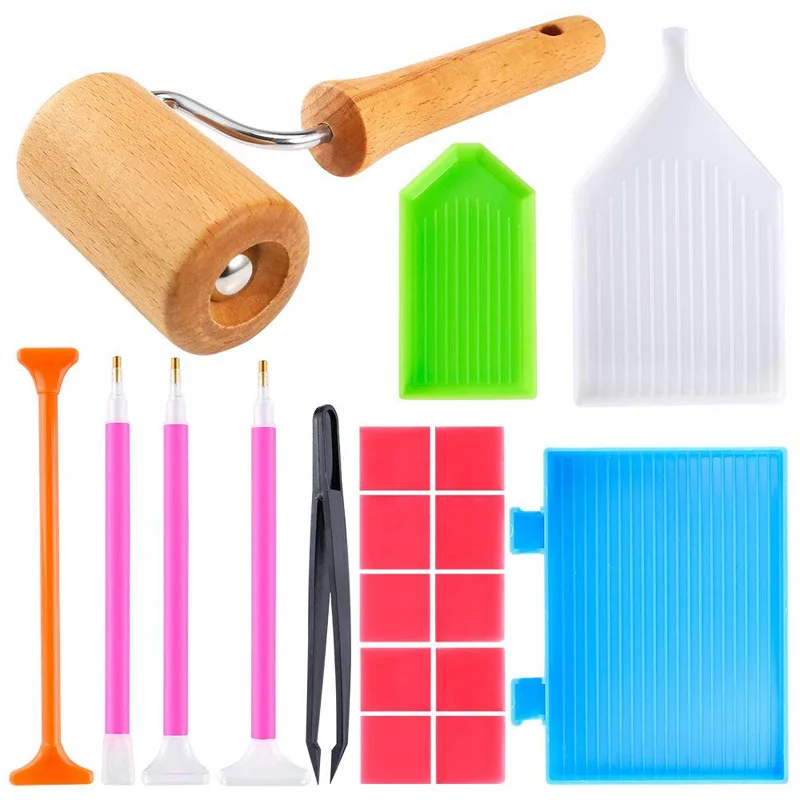 19 Pcs 5D DIY Diamond Painting Cross Stitch Tools Pen Tweezers Glue Plastic Tray and Wooden Roller for Art Craft | Дом и сад