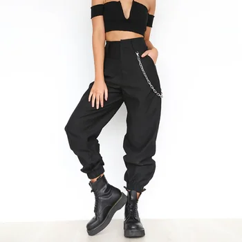 

Elastic Waist High Waist Harem Pants Casual Loose Hip Hop Pant Streetwear With Pockets Solid 2019 Spring Autumn Female Trousers