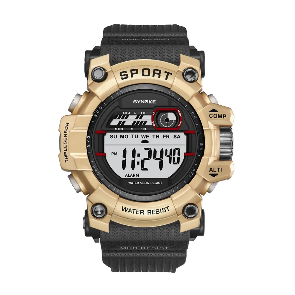 SYNOKE многофункциональные 30 м водонепроницаемые часы светодиодный цифровые часы двойного действия женские спортивные часы силиконовые электронные часы спортивные - Цвет: Gold