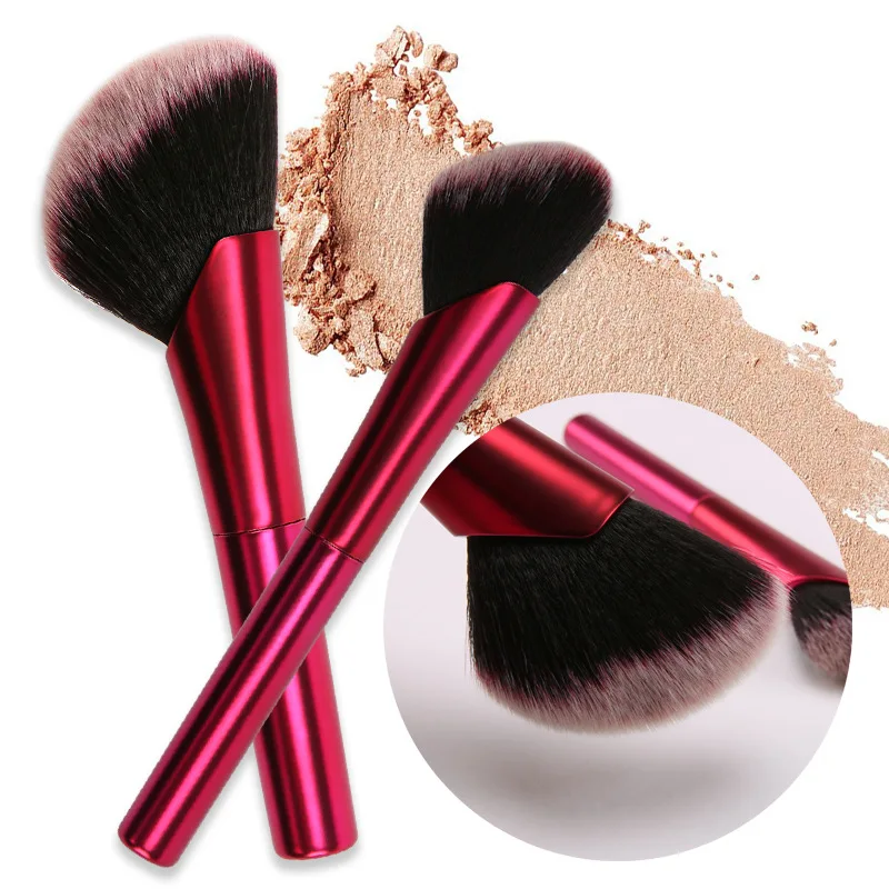 

New oblique head blush brush powder rouge brush rose aluminum tube traceless foundation brush single makeup brush beauty makeup