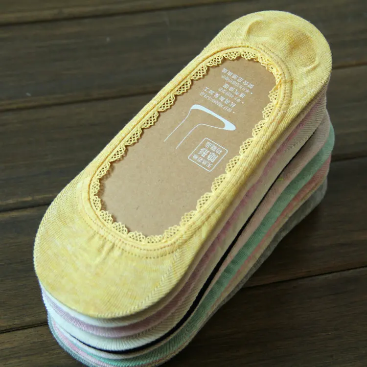 

Natural colored cotton invisible sock slippers lace ladies boat socks 10 color