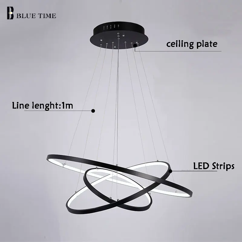 Led para Sala de Estar Anéis Pretos Lustres 220 v Lustre Iluminação Jantar Cozinha Restaurante Luminárias Led Ac110v 10 Cheap Lustres