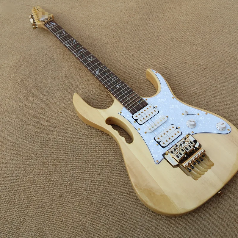 

Yellow Guitar with white pickguard Tree of Life inlay golden Hardwares tremolo bridge,customized!IB-5