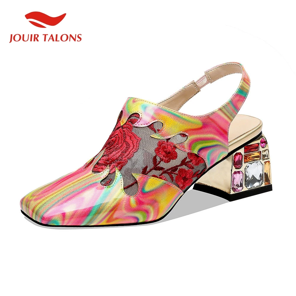 

new big size 34-41 ladies high heels patent genuine leather crystal print shoes woman casual party summer sandals