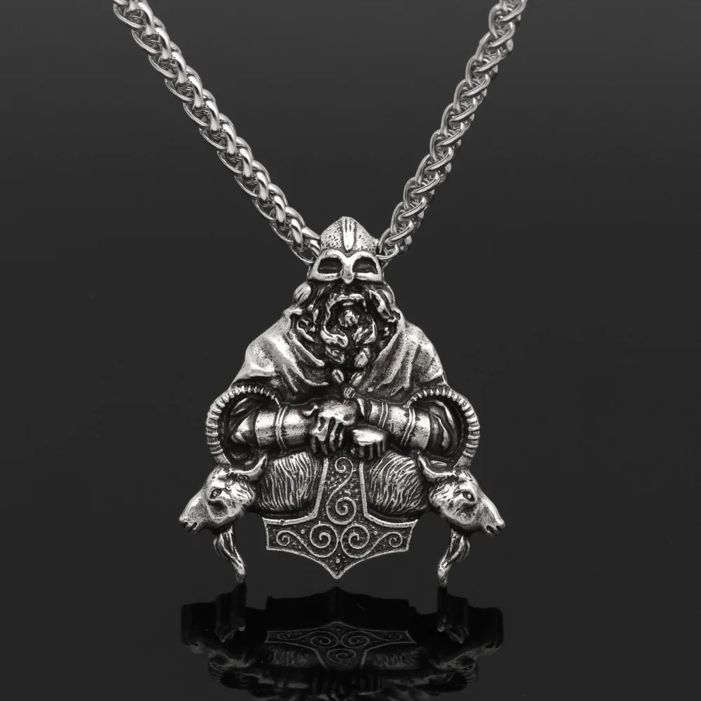 

Viking Thor Hammer Pendant Necklace Warrior Sheep Head Amulet Silver Hammer Scandinavian Pendant Nordic Jewelry