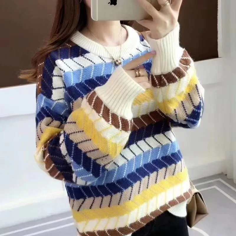 

Assorted Colors Loose Knit Sweater for Students Girls