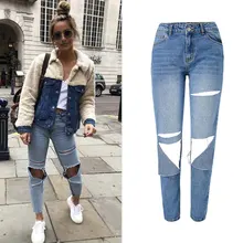 Fionto Джинсы женские с высокой талией свободные прямые простые джинсовые с дырками на коленях Промытые уличные