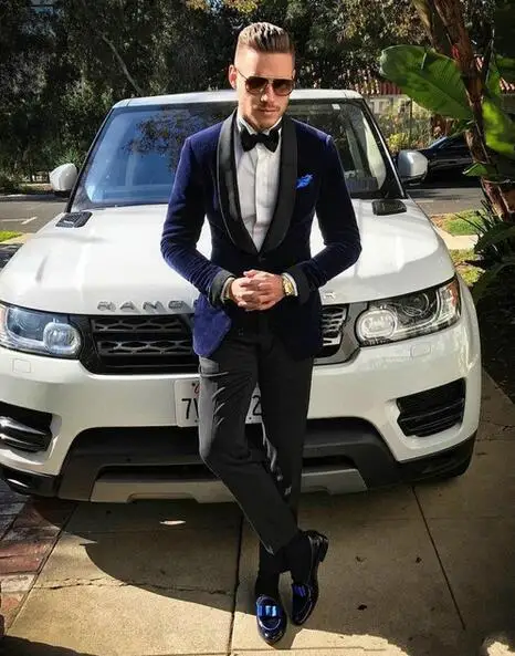 

Blue Mens Suit Slim Fit Shawl Collar One Button Suits 2 Pieces Groomsmen Wedding Suits For Men Bridegroom Prom Evening Suit