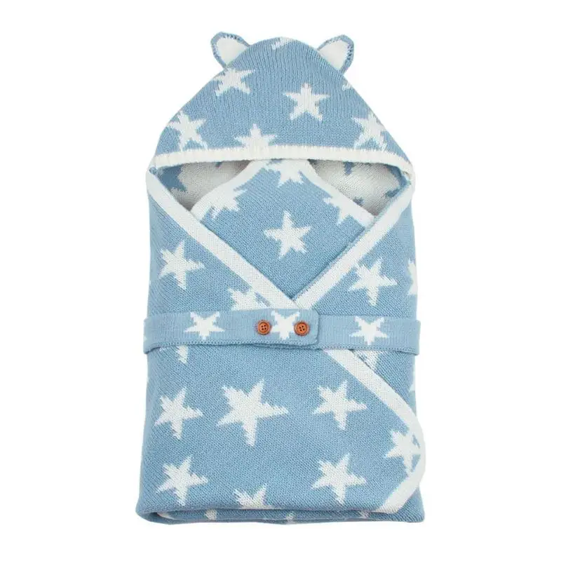 Новинка; Лидер продаж для новорожденных мягкая Пеленальный Одеяло Симпатичные Звезды Конверт зимний с капюшоном спальный мешок кнопки
