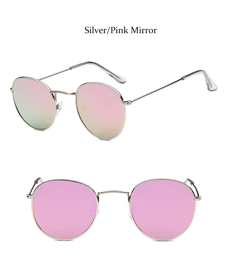 Small Round Sunglasses Men Retro Mirror Sunglasses Designer Brand Luxury Classic Shades For Women Metal Eyewear Cute Pink Glass