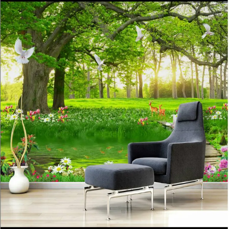 

Green tree forest scenery 3d wall paper decorative painting wallpaper for walls home improvement Non wovens wallpapers