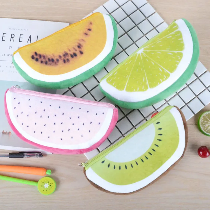 

fruit boy girl cartoon pencil case bag kawaii plush School zipper Pouches cute children student pen sack stationery kids gifts