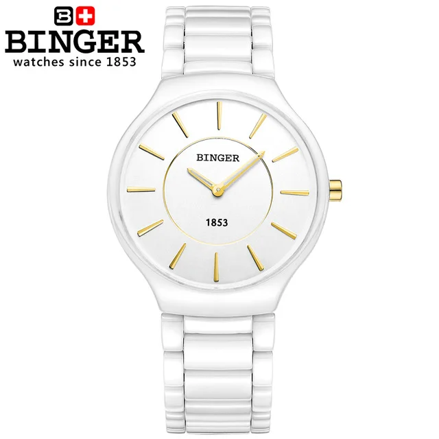 Switzerland BINGER Luxury Brand Wristwatches White Ceramic Quartz Women's Watch Lovers Style Sapphire Waterproof Watches Women - Цвет: Men 38mm